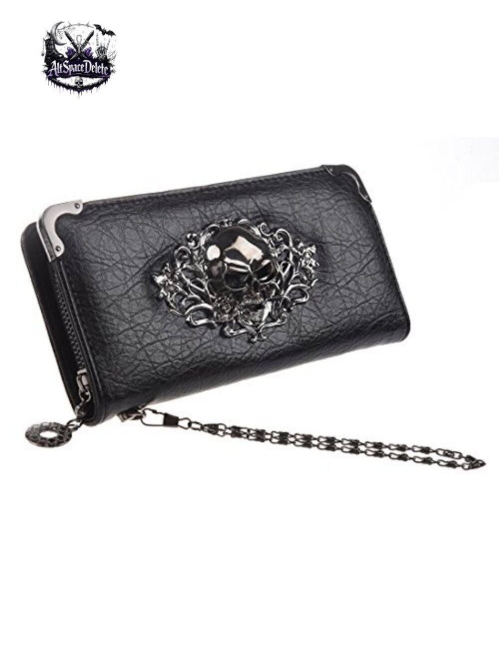 PU Leather Skull Wristlet Wallet Zip Around Clutch Card Holder